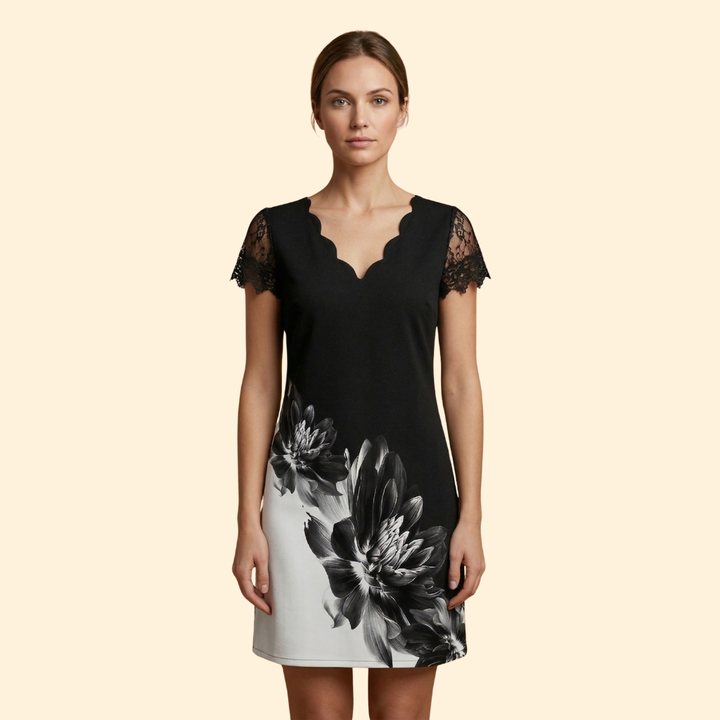 Women's Short Sleeve Lace Accent Dress