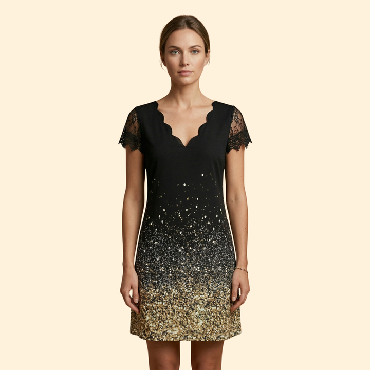 Women's Short Sleeve Lace Accent Dress