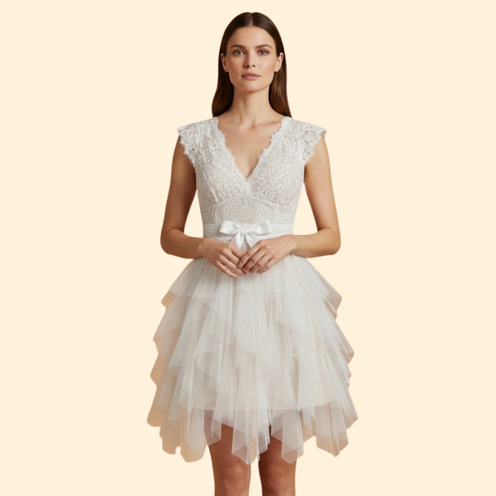 Women's Sleeveless Lace Bodice Tulle Dress