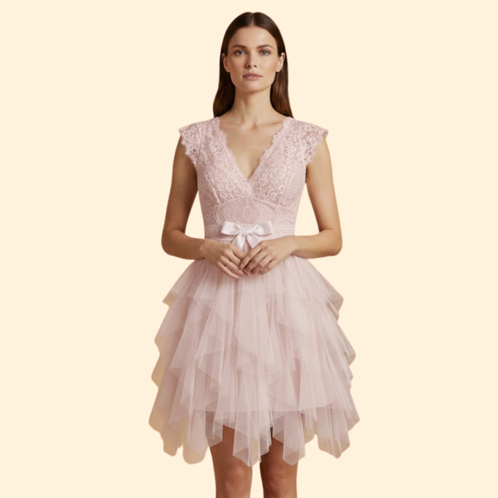 Women's Sleeveless Lace Bodice Tulle Dress