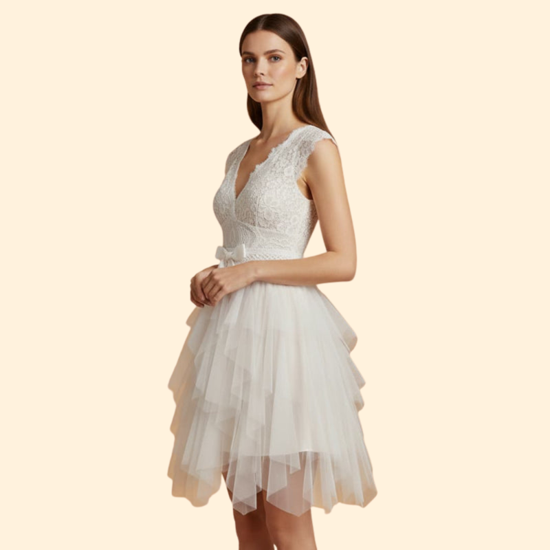 Women's Sleeveless Lace Bodice Tulle Dress