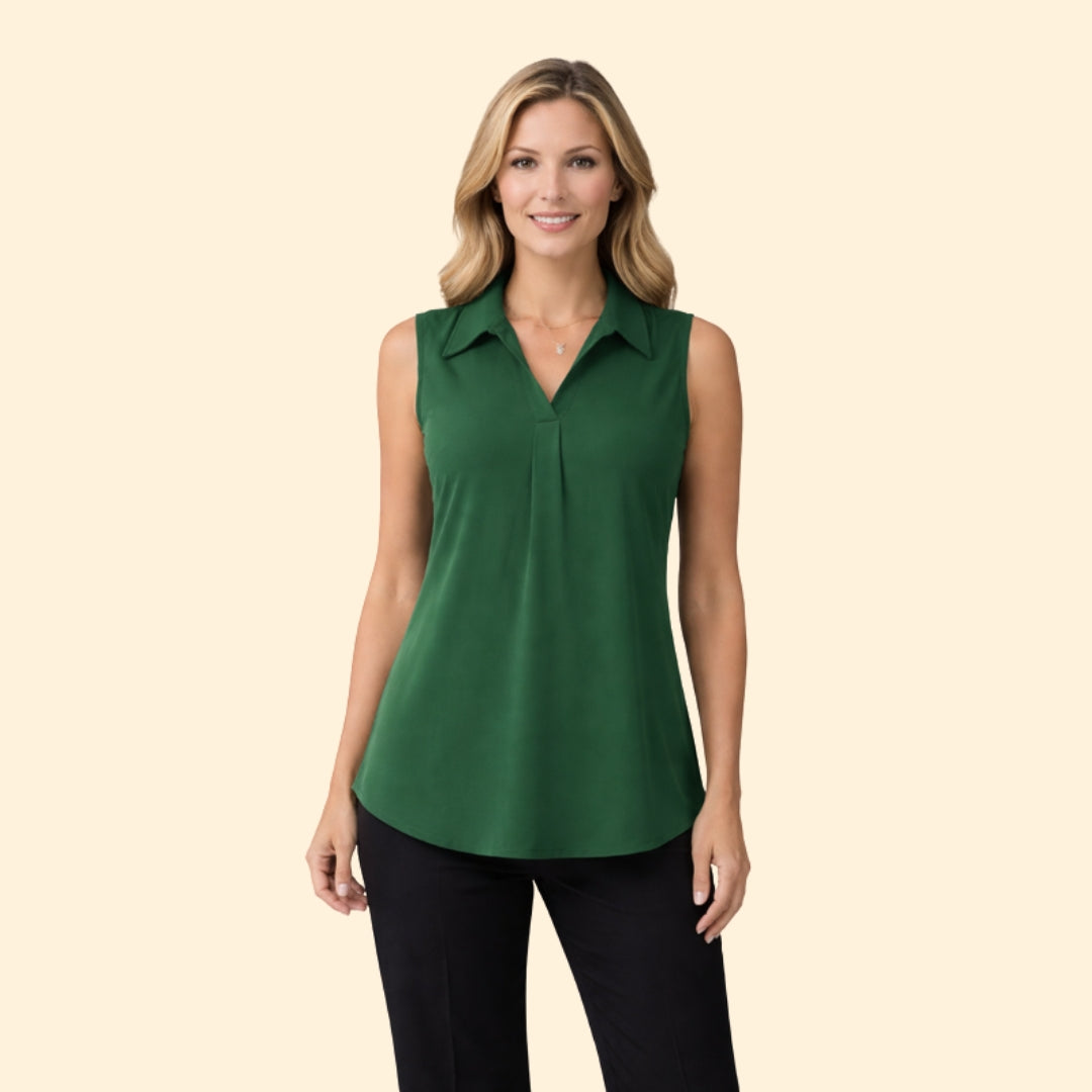 Women’s Sleeveless V-Neck Blouse with Collar