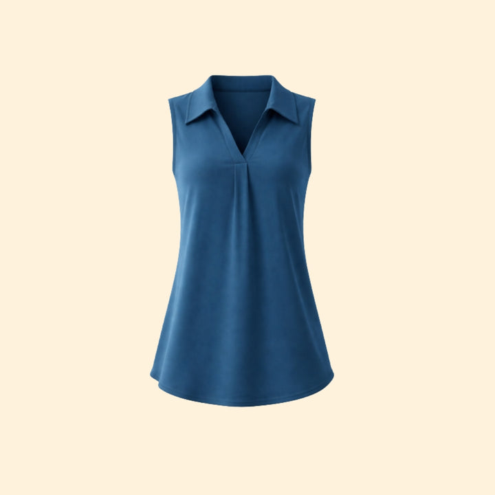 Women’s Sleeveless V-Neck Blouse with Collar