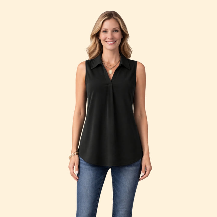Women’s Sleeveless V-Neck Blouse with Collar
