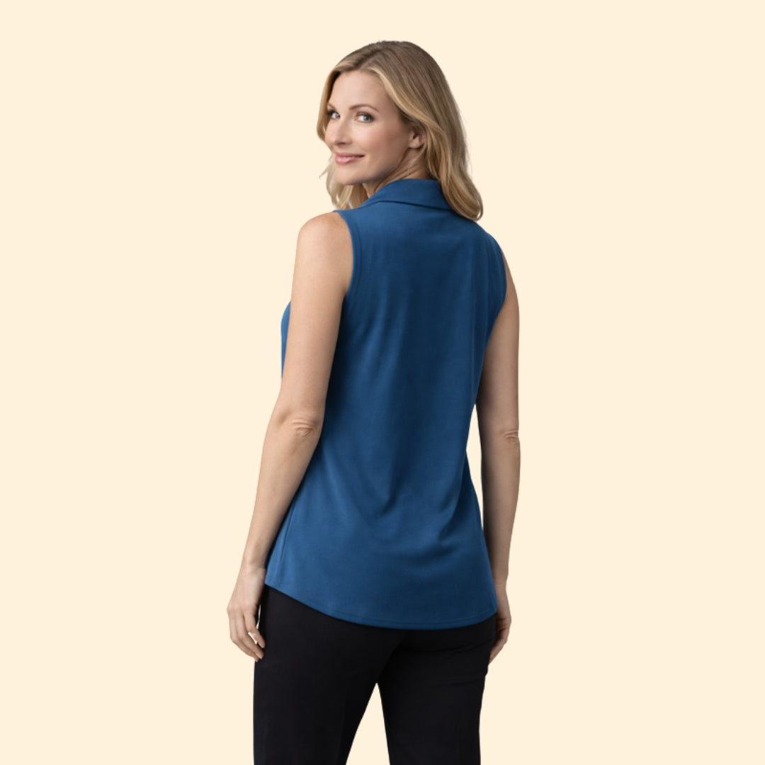 Women’s Sleeveless V-Neck Blouse with Collar