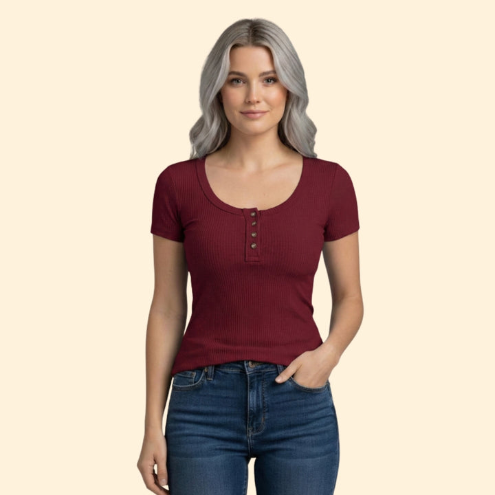 Women's Slim Fit Button T-shirt
