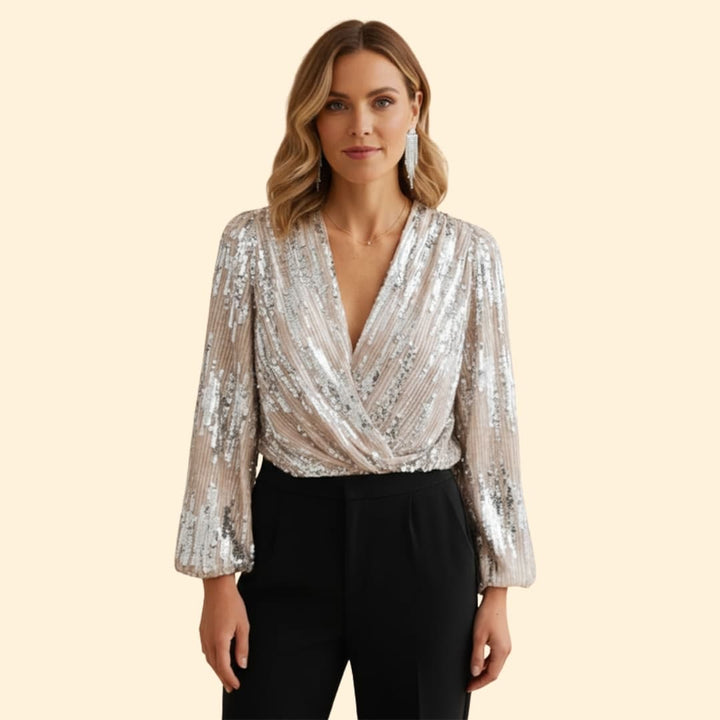 Women's Sparkling Sequin Wrap Blouse