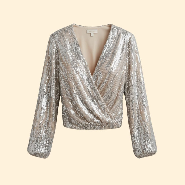 Women's Sparkling Sequin Wrap Blouse