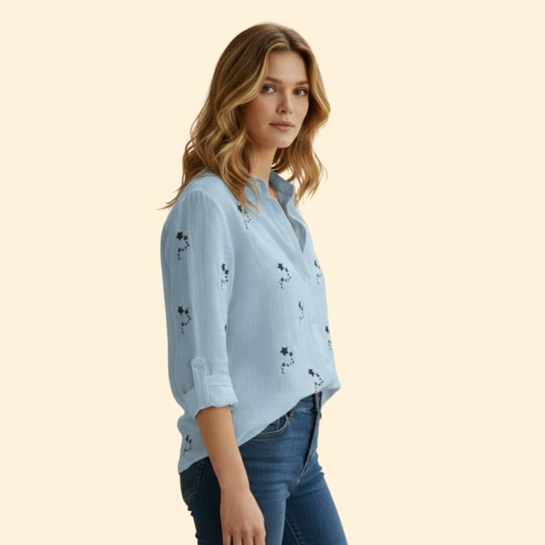 Women's Star-Patterned Button-Up Shirt