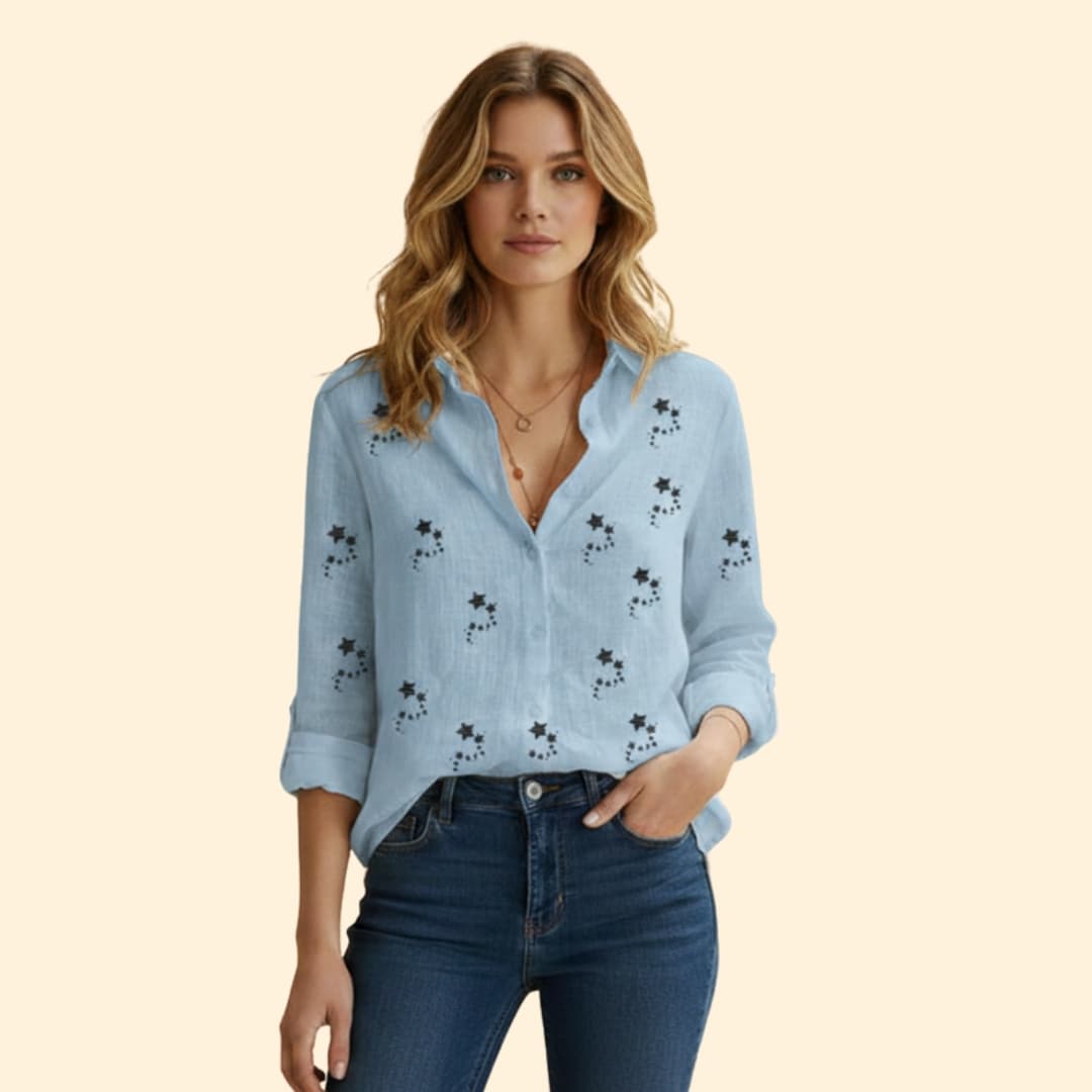 Women's Star-Patterned Button-Up Shirt