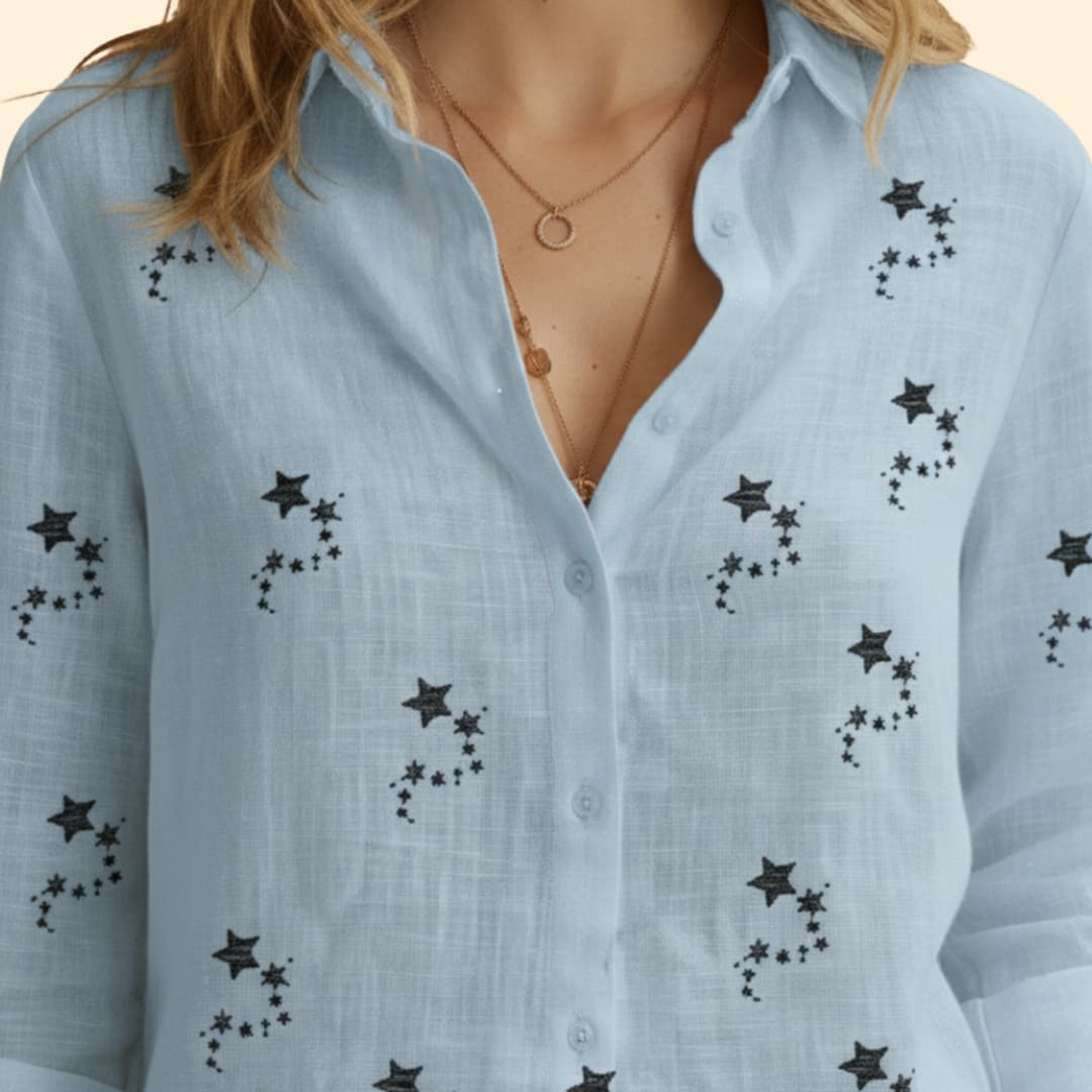 Women's Star-Patterned Button-Up Shirt