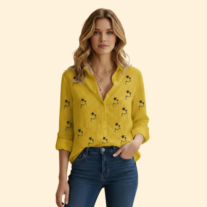 Women's Star-Patterned Button-Up Shirt