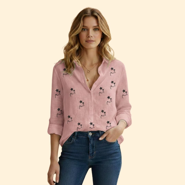 Women's Star-Patterned Button-Up Shirt