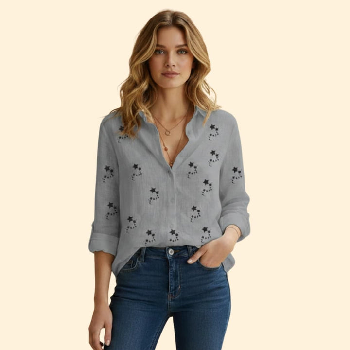 Women's Star-Patterned Button-Up Shirt