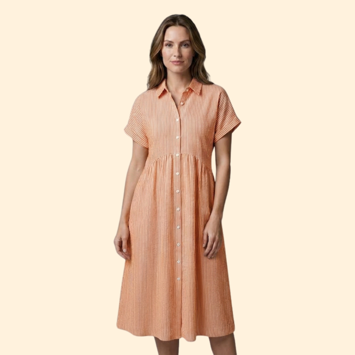 Women's Striped Button Midi Dress
