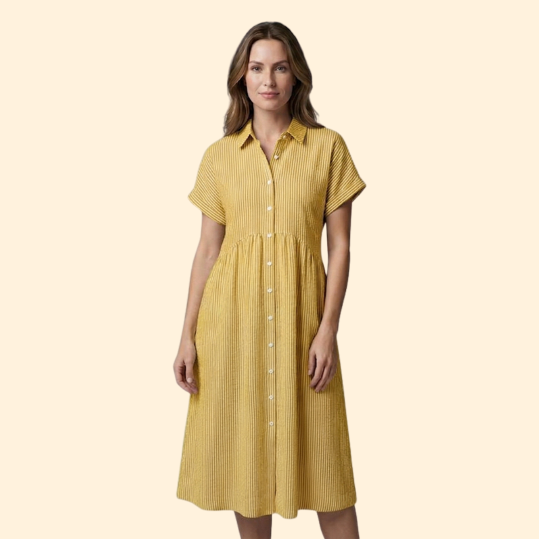 Women's Striped Button Midi Dress