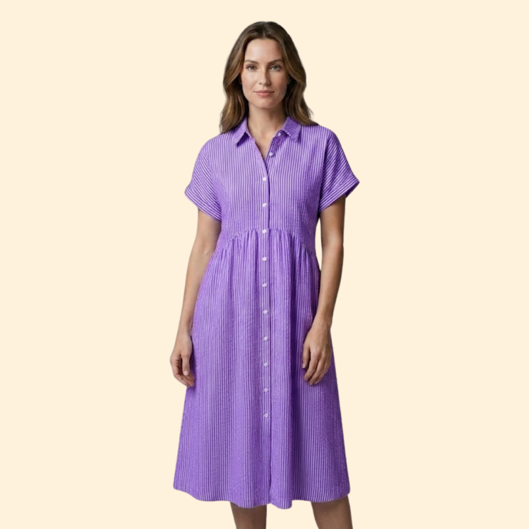 Women's Striped Button Midi Dress