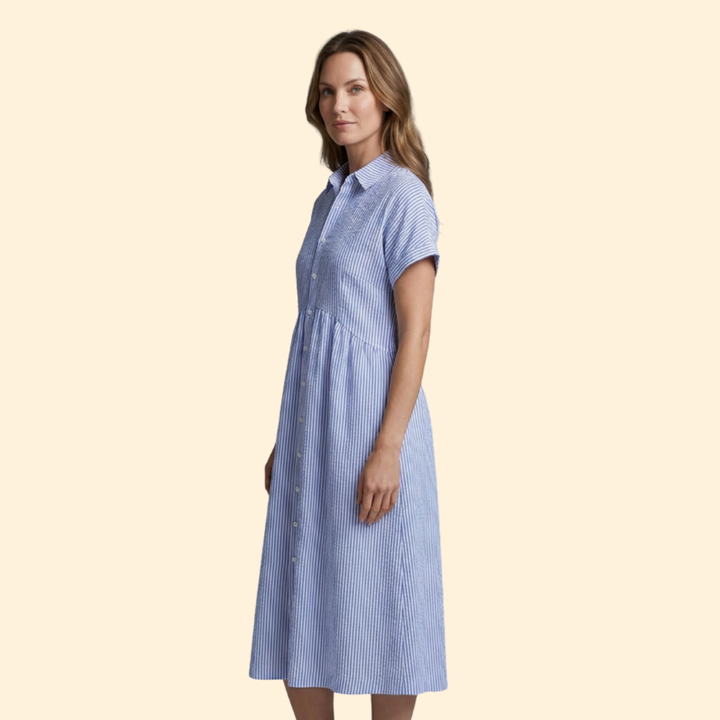 Women's Striped Button Midi Dress