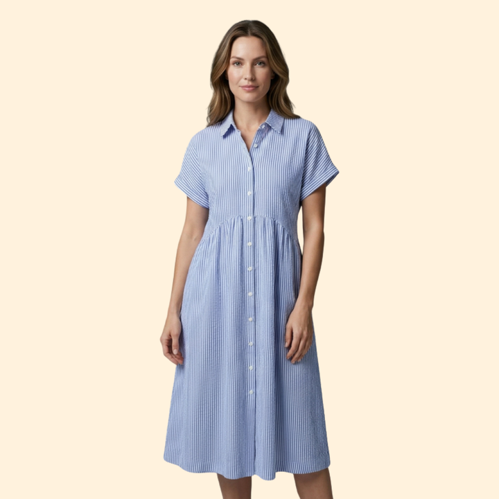 Women's Striped Button Midi Dress