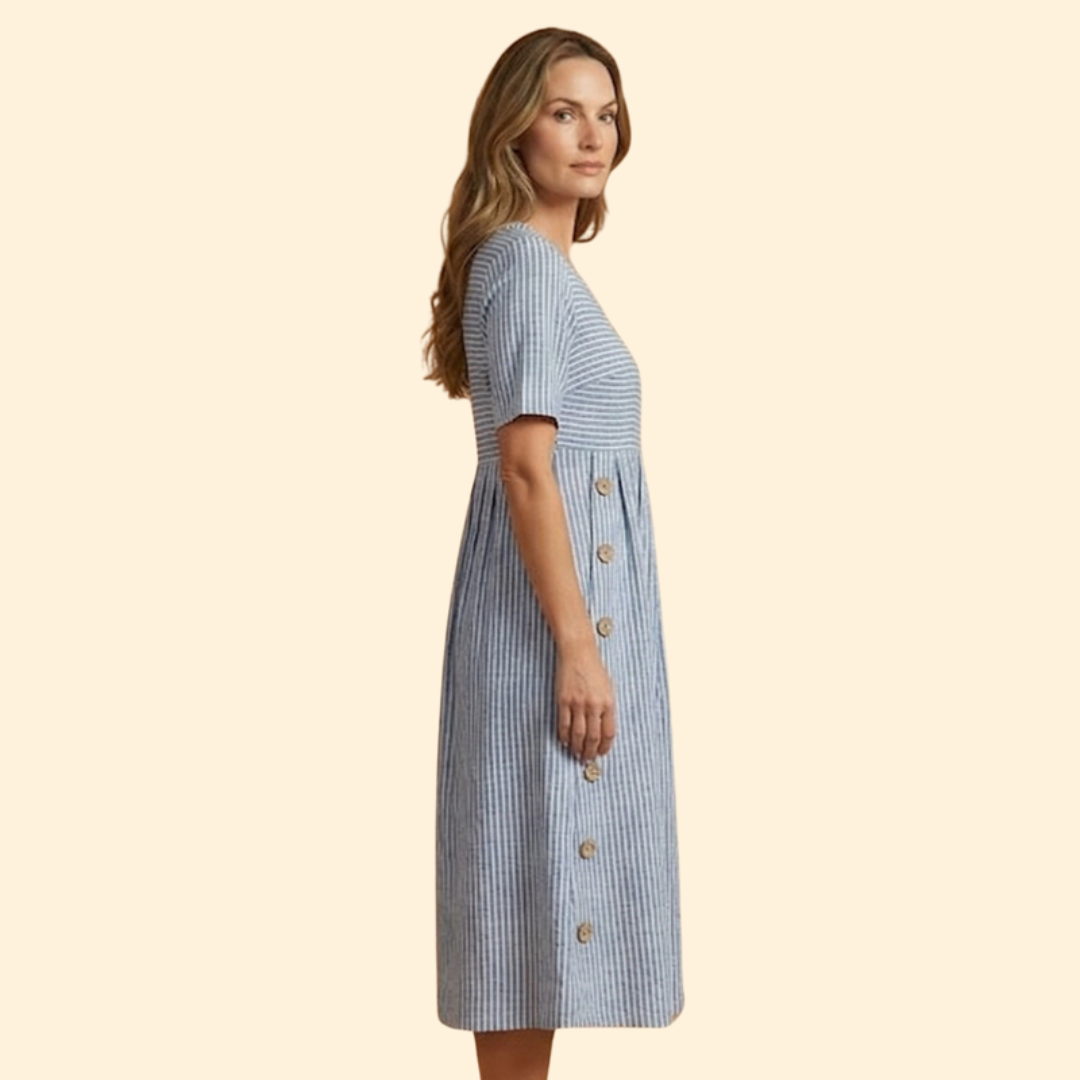 Women's Striped Button Midi Dress