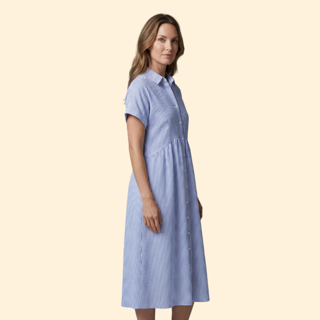 Women's Striped Button Midi Dress