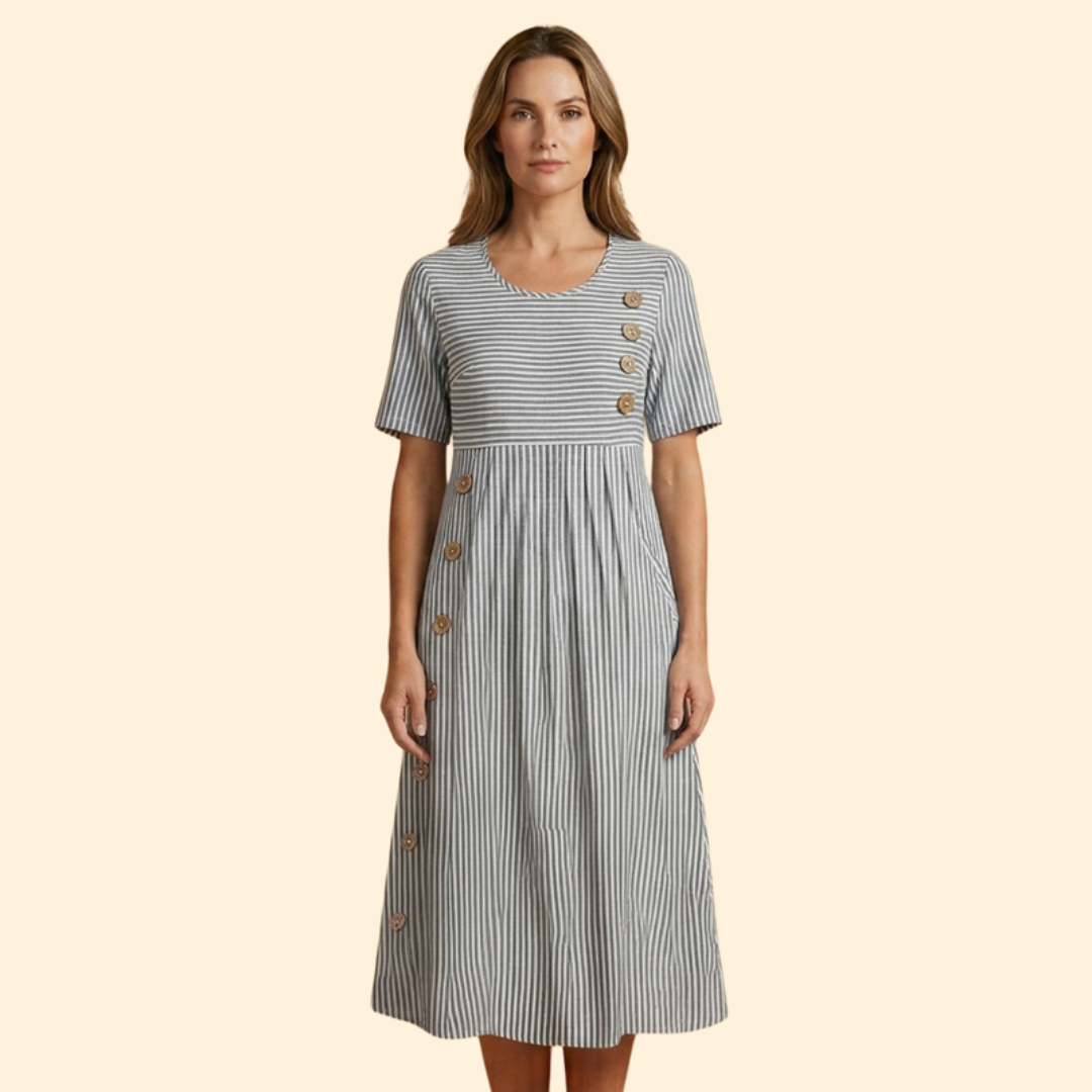 Women's Striped Button Midi Dress