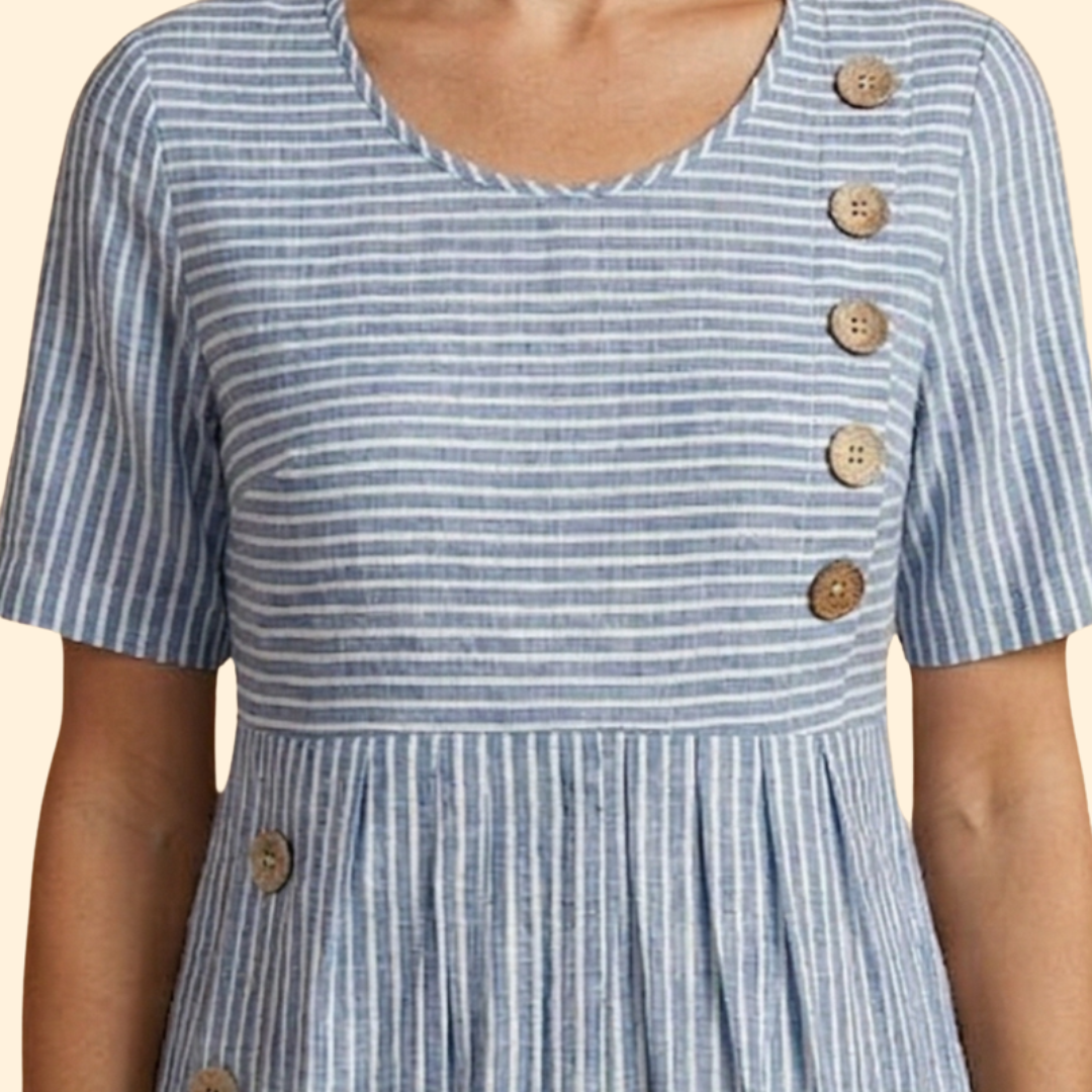 Women's Striped Button Midi Dress