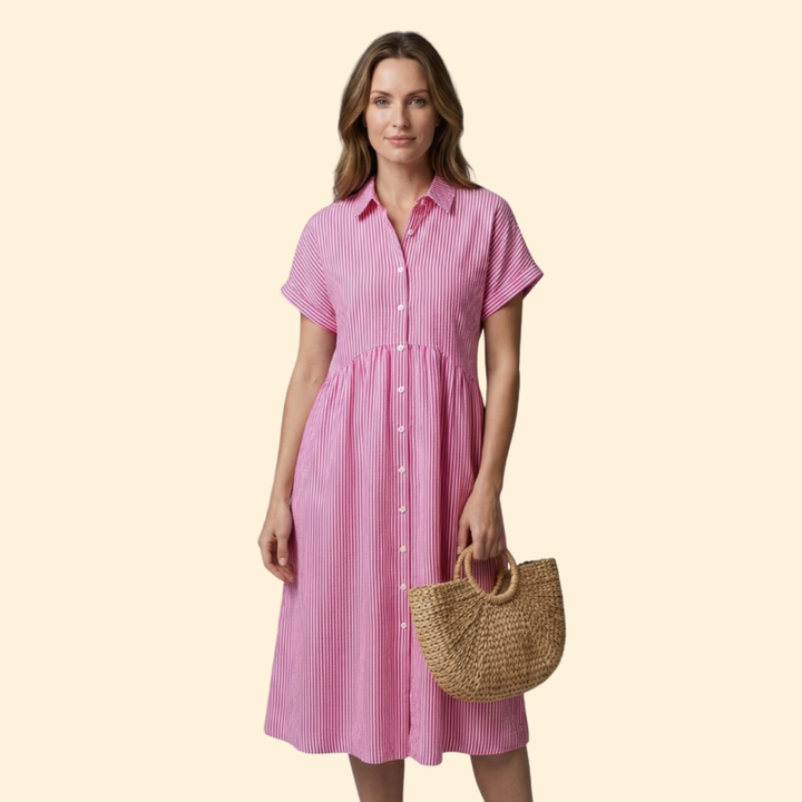 Women's Striped Button Midi Dress