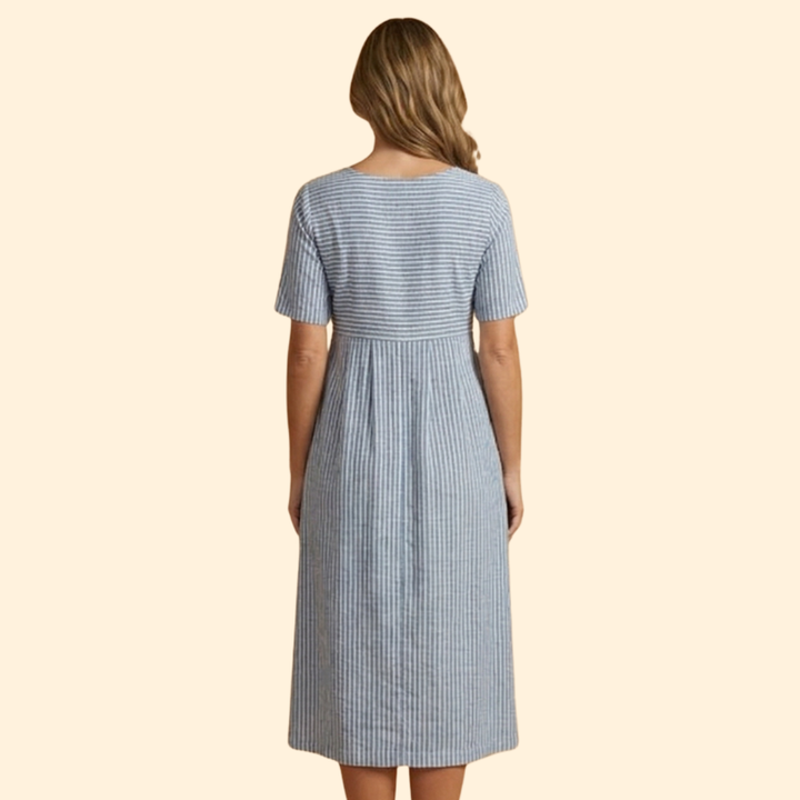 Women's Striped Button Midi Dress