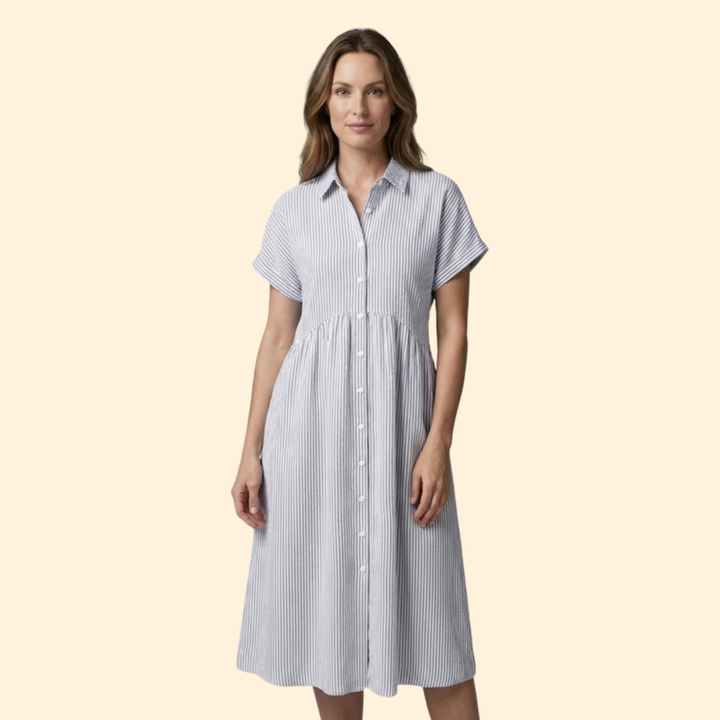 Women's Striped Button Midi Dress
