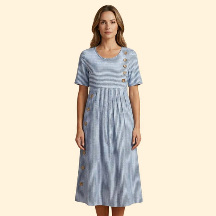Women's Striped Button Midi Dress