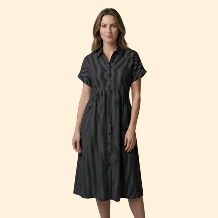 Women's Striped Button Midi Dress