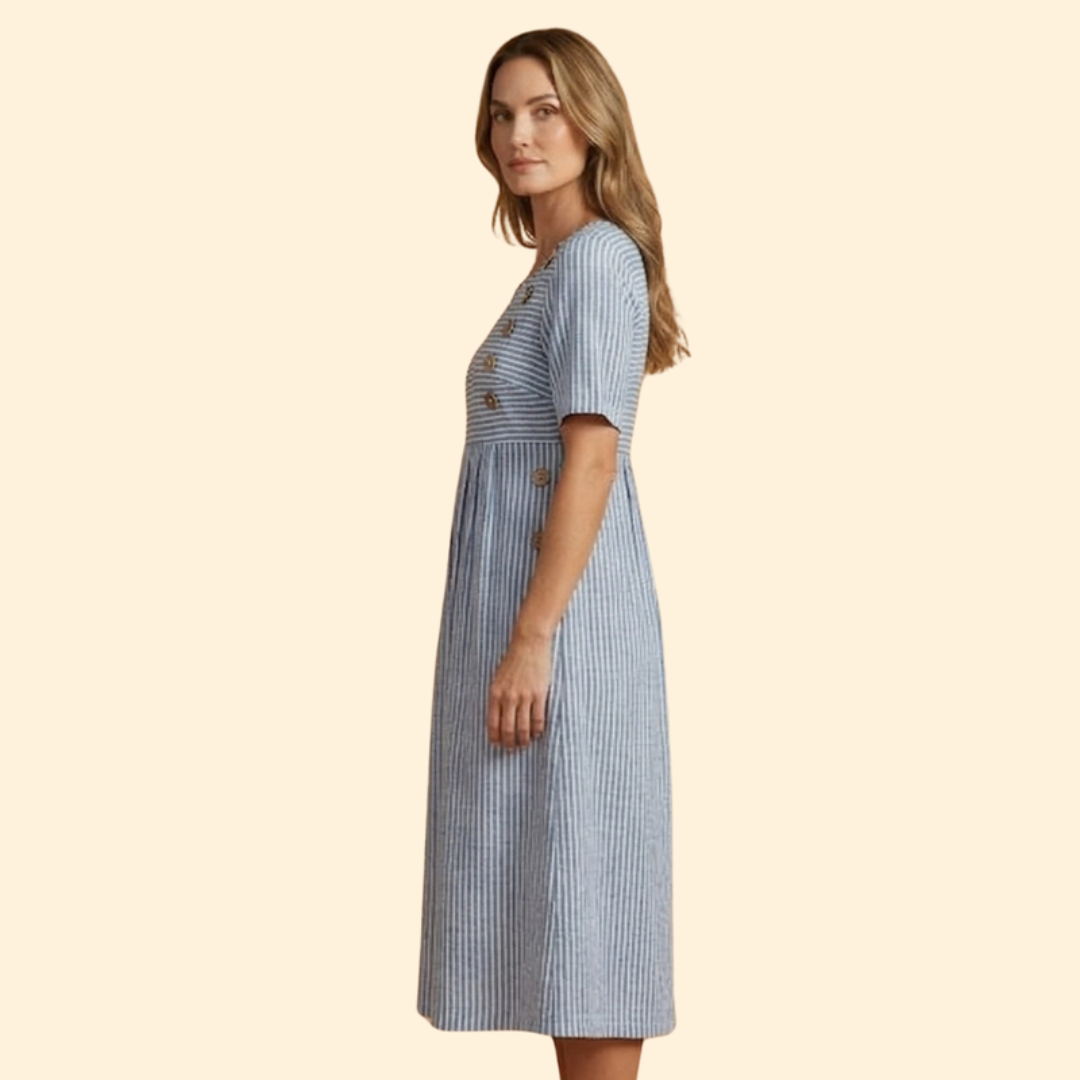 Women's Striped Button Midi Dress