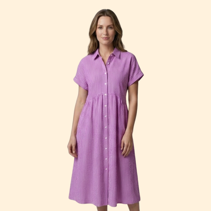 Women's Striped Button Midi Dress
