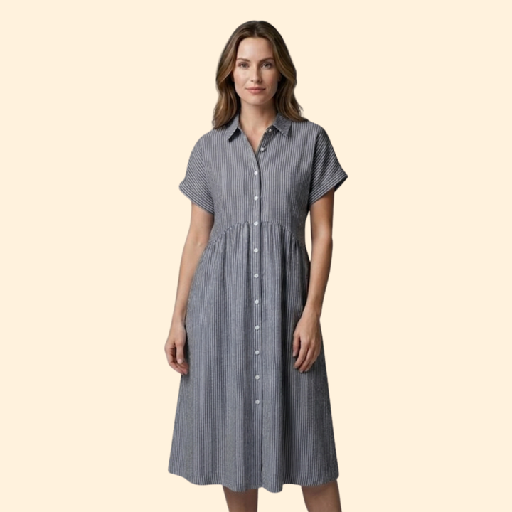 Women's Striped Button Midi Dress
