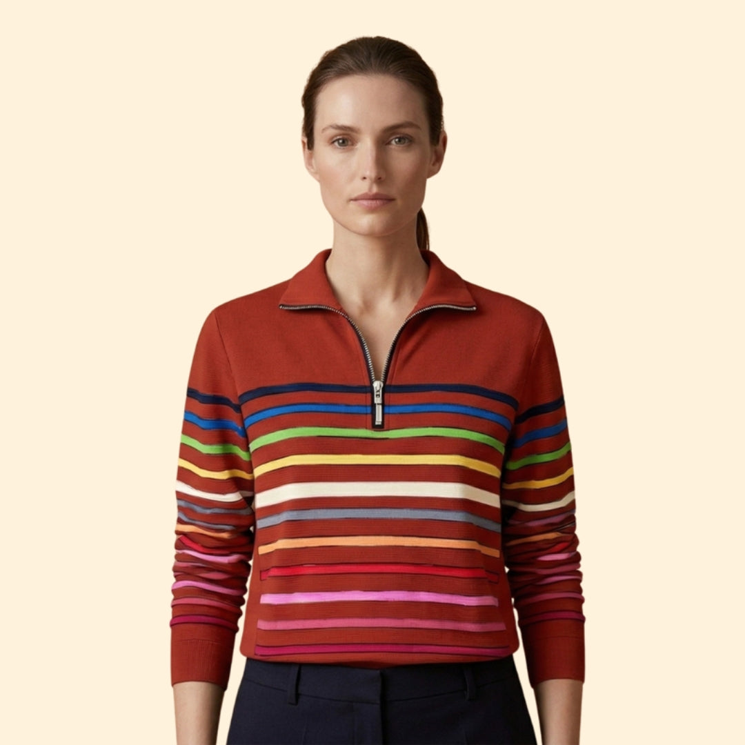 Women's Striped Half-Zip Sweatshirt