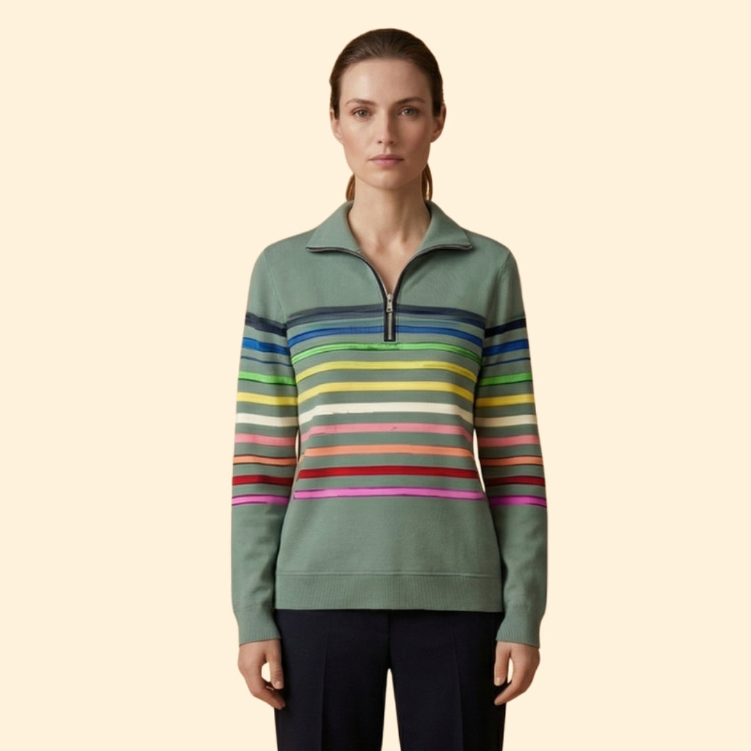 Women's Striped Half-Zip Sweatshirt