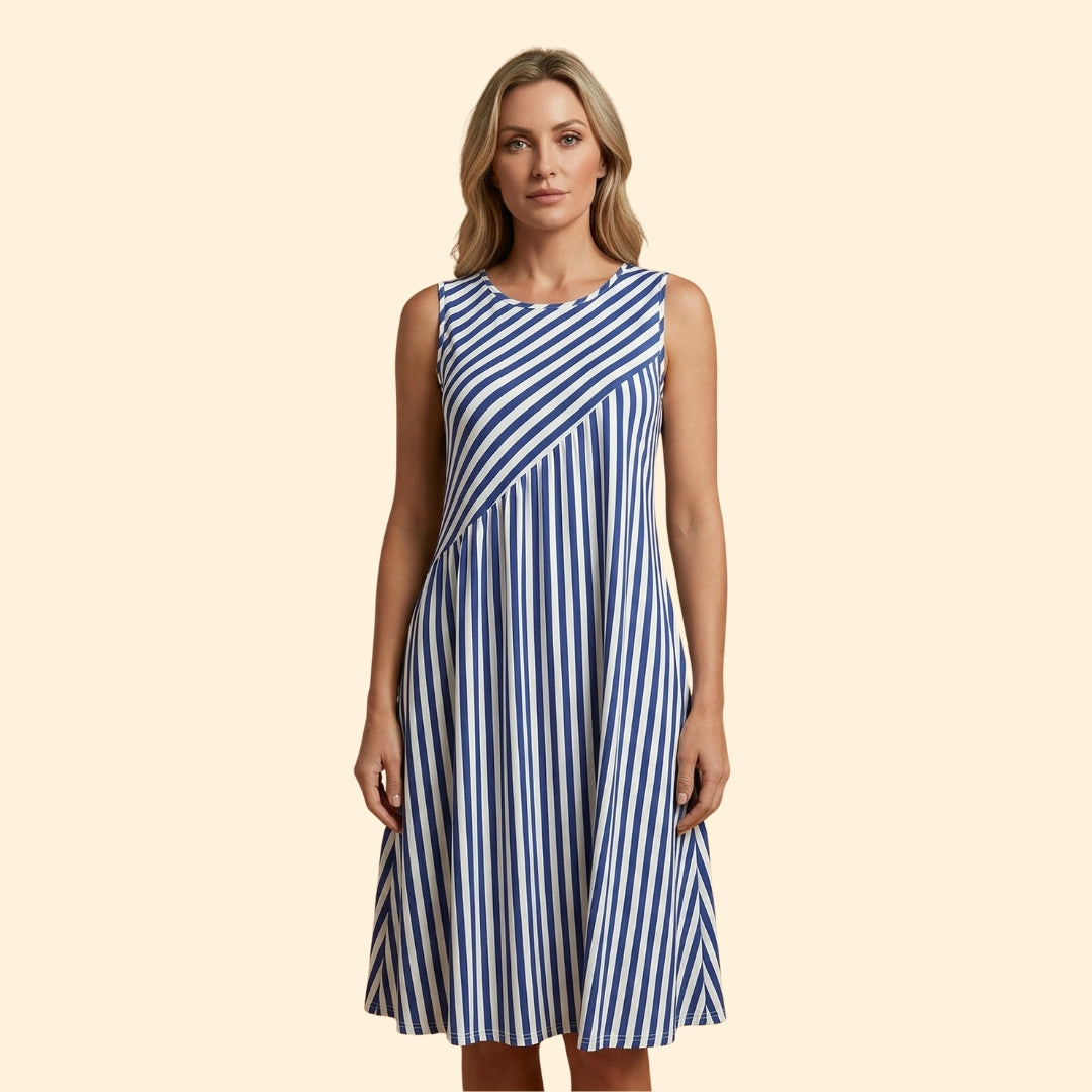 Women's Striped Sleeveless Midi Dress
