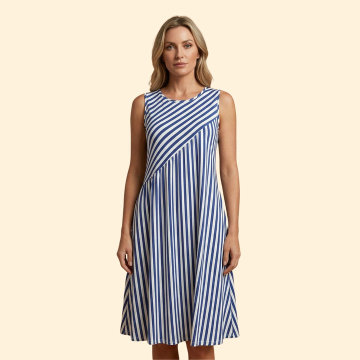 Women's Striped Sleeveless Midi Dress