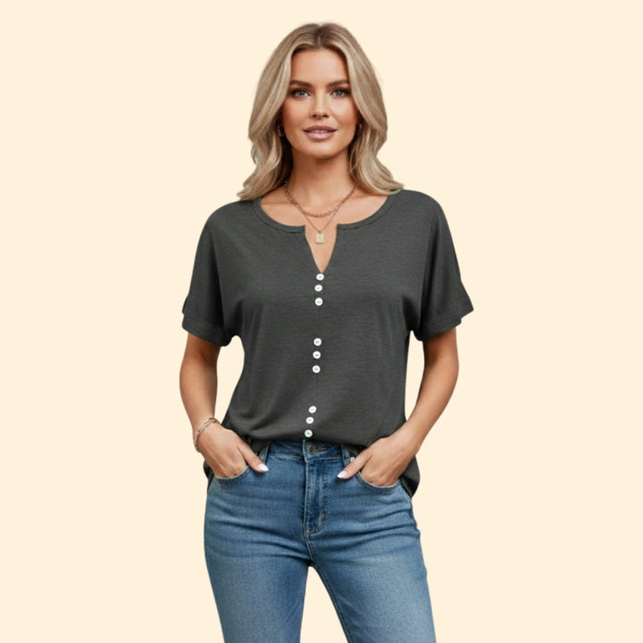 Women's Stylish Buttoned V-Shirt