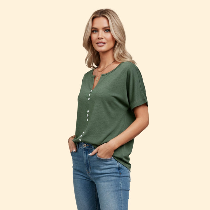 Women's Stylish Buttoned V-Shirt