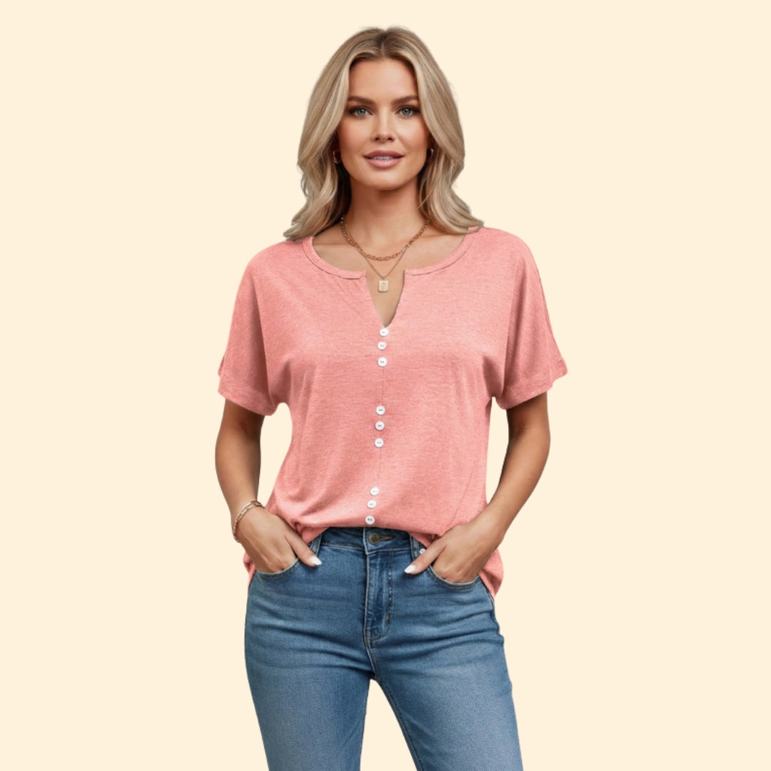 Women's Stylish Buttoned V-Shirt