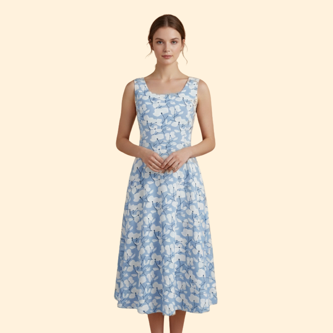 Women's Summer Round Neck A-Line Floral Dress
