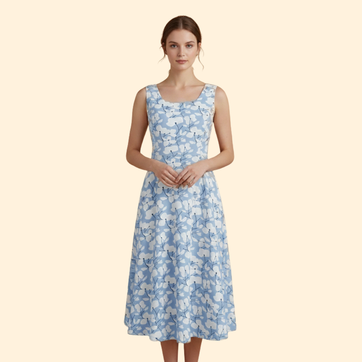 Women's Summer Round Neck A-Line Floral Dress