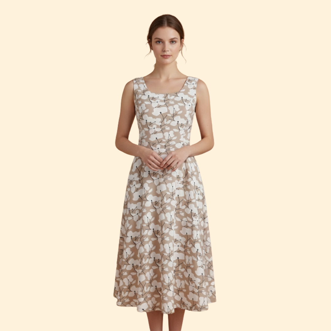Women's Summer Round Neck A-Line Floral Dress