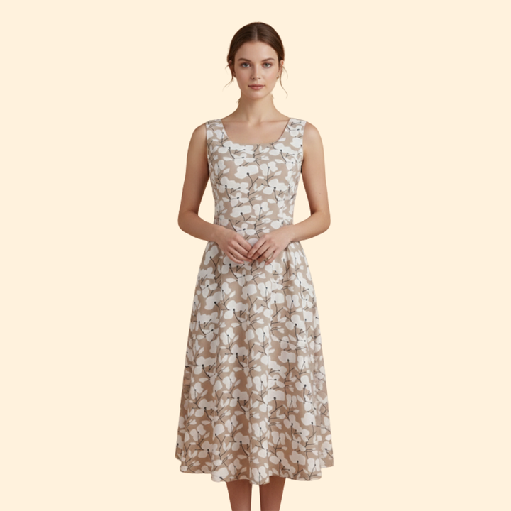 Women's Summer Round Neck A-Line Floral Dress