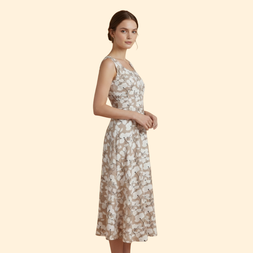 Women's Summer Round Neck A-Line Floral Dress