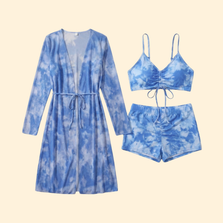 Women's Tie-Dye Bikini Set with Sheer Cover-Up