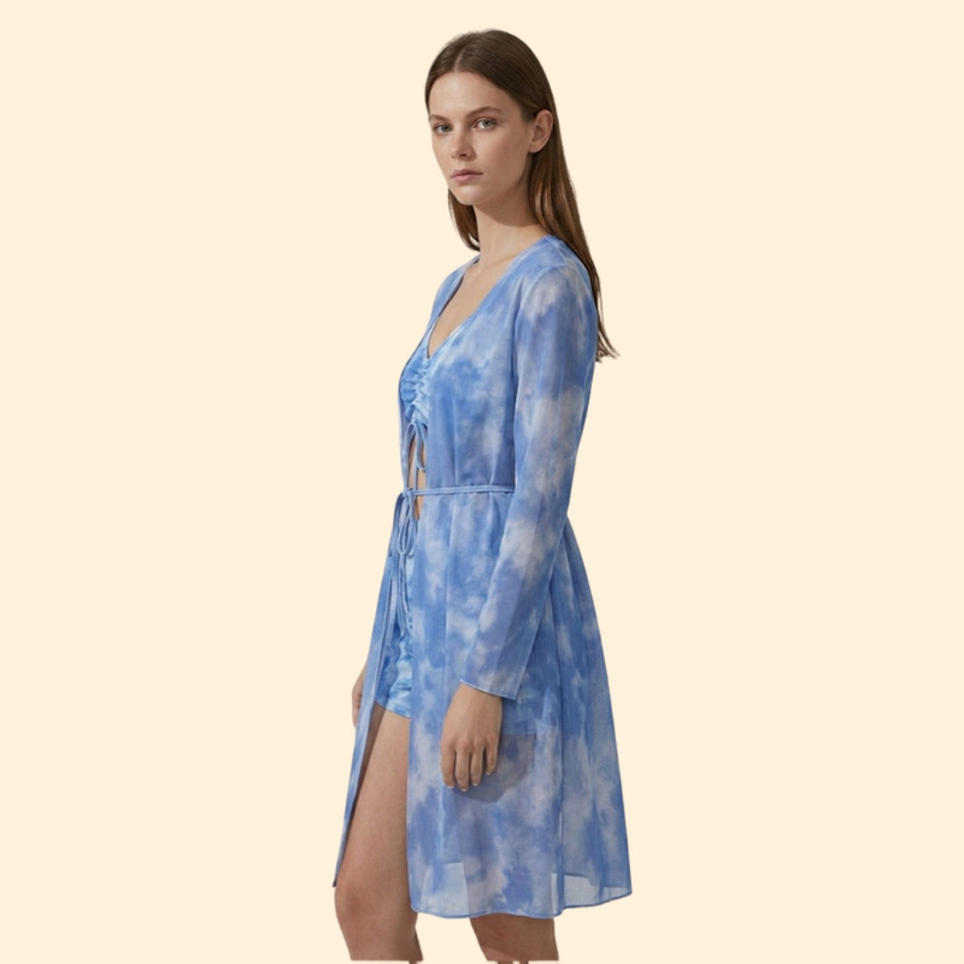 Women's Tie-Dye Bikini Set with Sheer Cover-Up