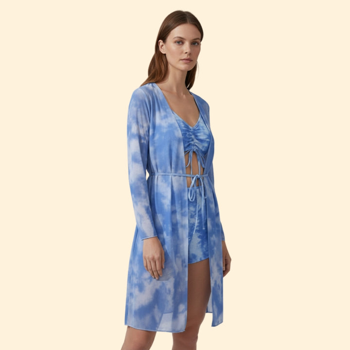 Women's Tie-Dye Bikini Set with Sheer Cover-Up